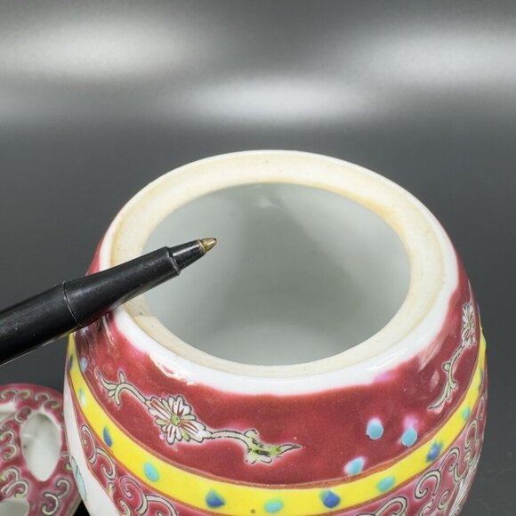 Republic Of China Porcelain Ginger Jar Canister Container Wood Stand Marked VTG - Picture 7 of 16